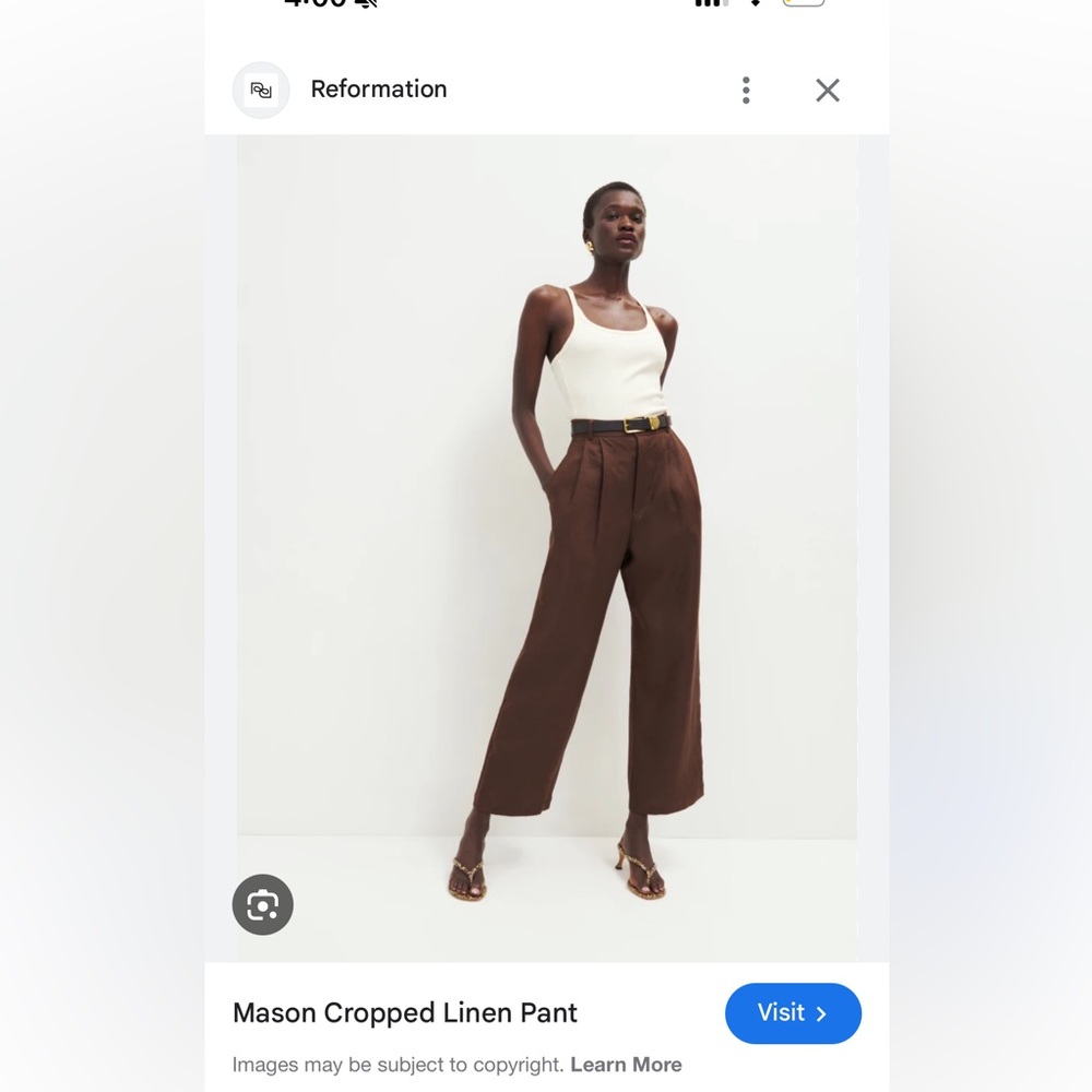 Reformation Mason Cropped Wide-Leg Pants in Brown